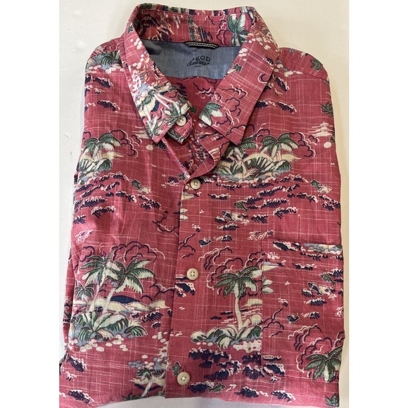 Izod Saltwater Hawaiian Shirt Men's XXL Pink Floral Palm Tree Beach 100% Cotton - Picture 1 of 5